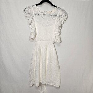 THE IMPECCABLE PIG Cut it Out Romantic White Eyelet Mini Dress Size L LIKE NEW!